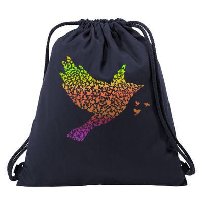 Rainbow Bird Abstract Flock Drawstring Bag