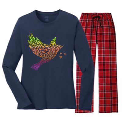 Rainbow Bird Abstract Flock Women's Long Sleeve Flannel Pajama Set 