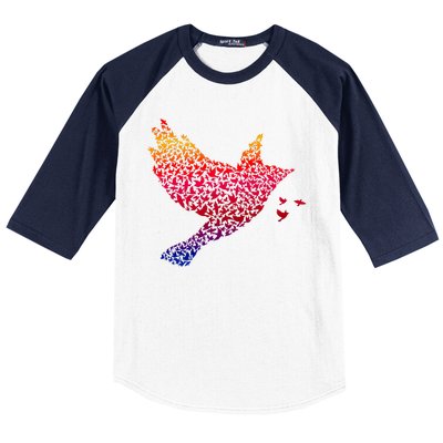 Rainbow Bird Abstract Flock Baseball Sleeve Shirt