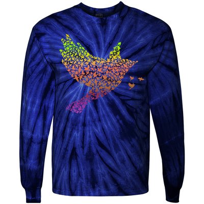 Rainbow Bird Abstract Flock Tie-Dye Long Sleeve Shirt