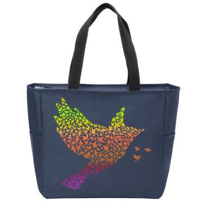 Rainbow Bird Abstract Flock Zip Tote Bag