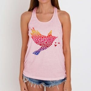 Rainbow Bird Abstract Flock Women's Knotted Racerback Tank