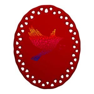 Rainbow Bird Abstract Flock Ceramic Oval Ornament