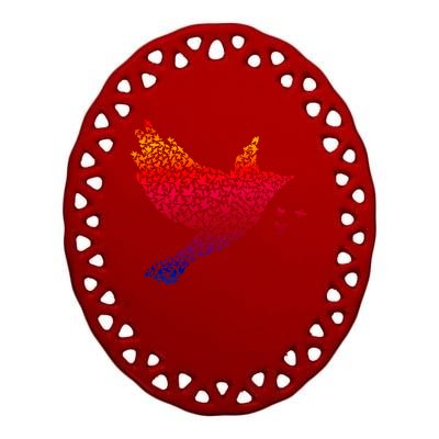 Rainbow Bird Abstract Flock Ceramic Oval Ornament