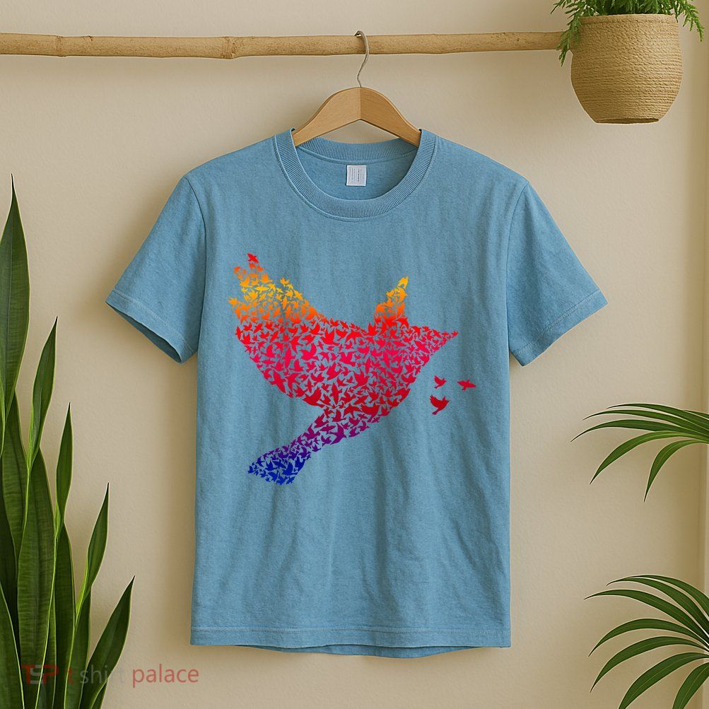 Rainbow Bird Abstract Flock T-Shirt
