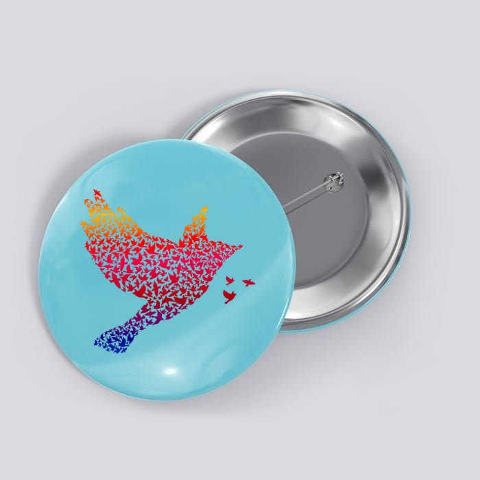 Rainbow Bird Abstract Flock Button