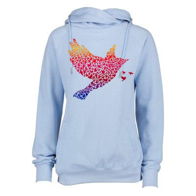 Rainbow Bird Abstract Flock Womens Funnel Neck Pullover Hood