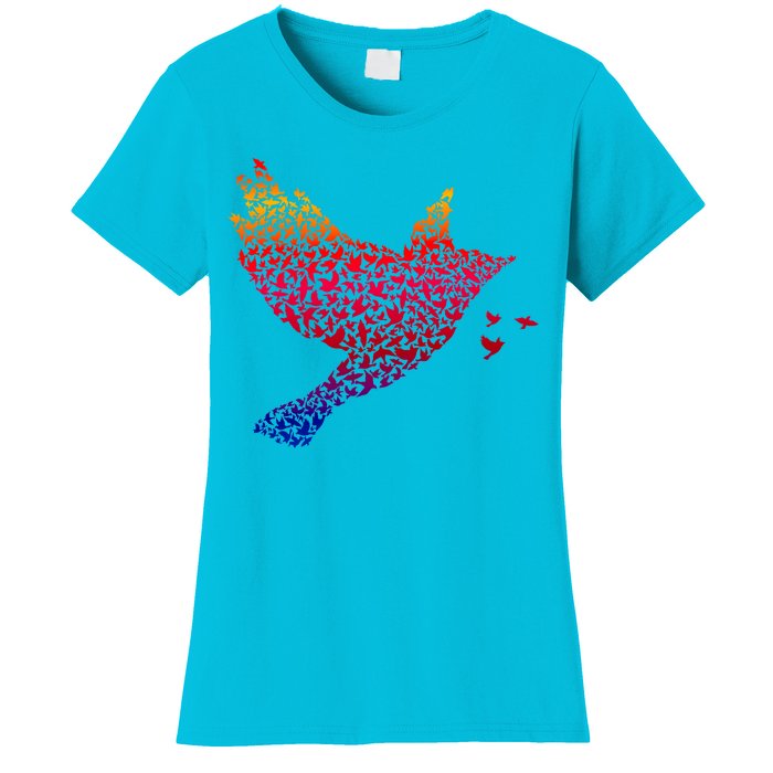 Rainbow Bird Abstract Flock Women's T-Shirt