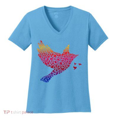 Rainbow Bird Abstract Flock Women's V-Neck T-Shirt