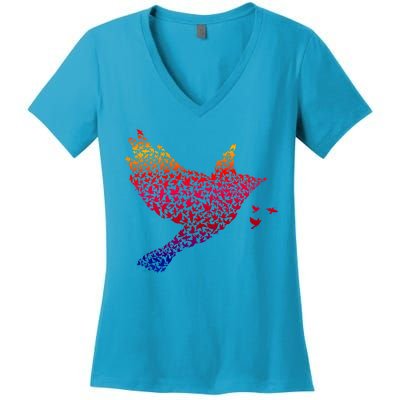 Rainbow Bird Abstract Flock Women's V-Neck T-Shirt