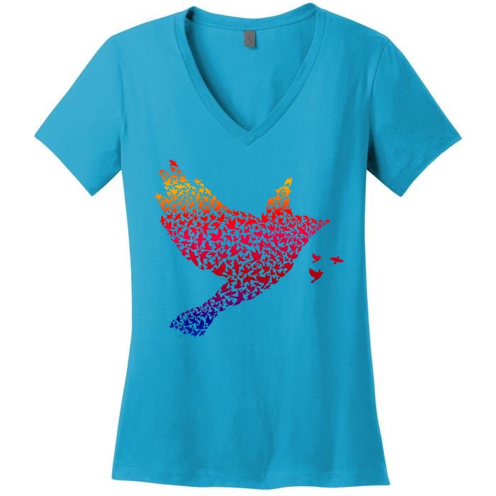 Rainbow Bird Abstract Flock Women's V-Neck T-Shirt