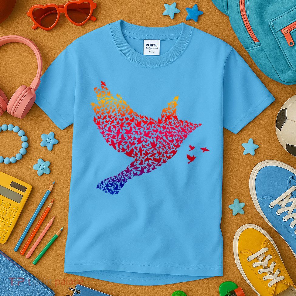 Rainbow Bird Abstract Flock Kids T-Shirt
