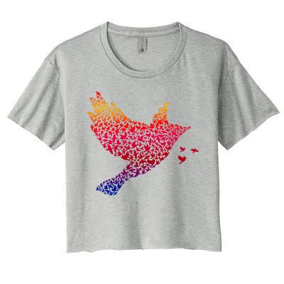 Rainbow Bird Abstract Flock Women's Crop Top Tee