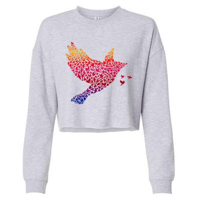 Rainbow Bird Abstract Flock Cropped Pullover Crew