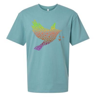 Rainbow Bird Abstract Flock Sueded Cloud Jersey T-Shirt