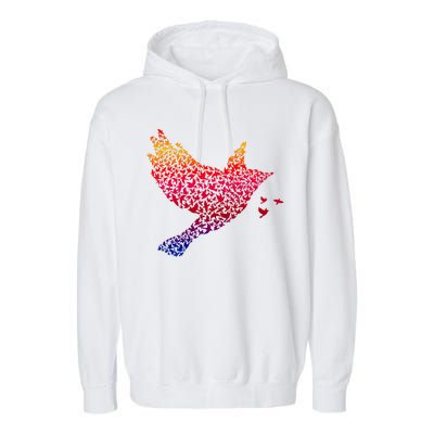 Rainbow Bird Abstract Flock Garment-Dyed Fleece Hoodie