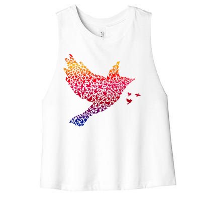 Rainbow Bird Abstract Flock Women's Racerback Cropped Tank