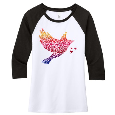 Rainbow Bird Abstract Flock Women's Tri-Blend 3/4-Sleeve Raglan Shirt