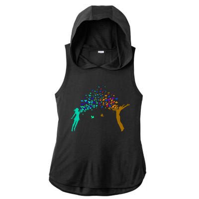 Rainbow Bird Flock Boy And Girl Ladies PosiCharge Tri-Blend Wicking Draft Hoodie Tank