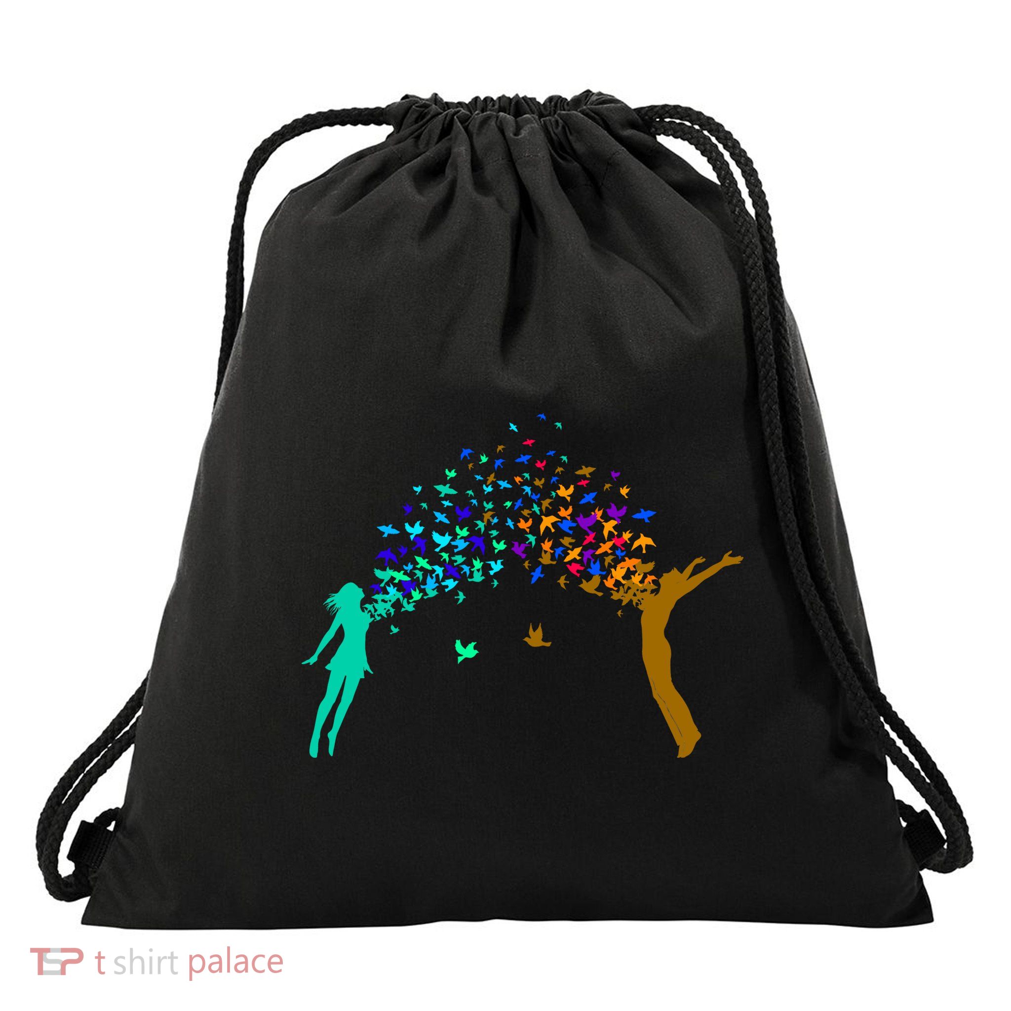 Rainbow Bird Flock Boy And Girl Drawstring Bag