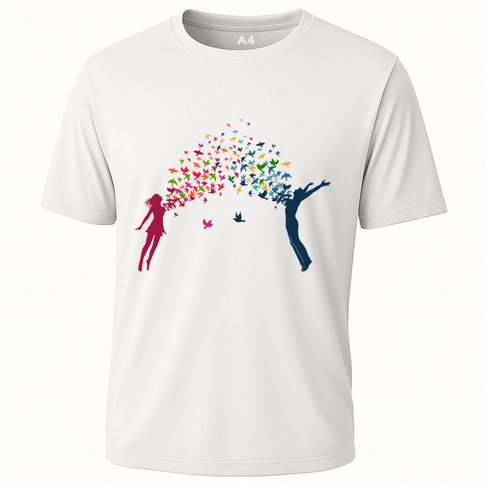 Rainbow Bird Flock Boy And Girl Cooling Performance Crew T-Shirt
