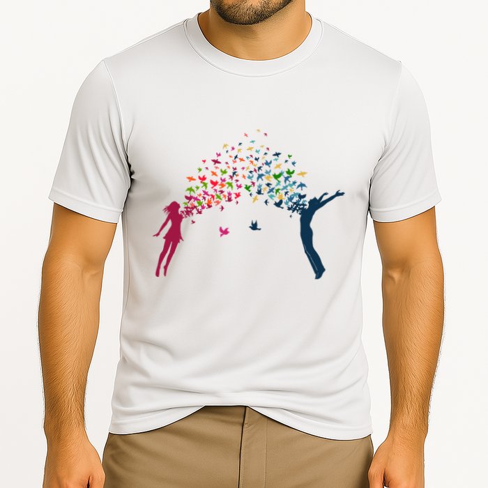 Rainbow Bird Flock Boy And Girl Cooling Performance Crew T-Shirt
