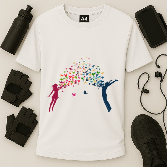 Rainbow Bird Flock Boy And Girl Cooling Performance Crew T-Shirt