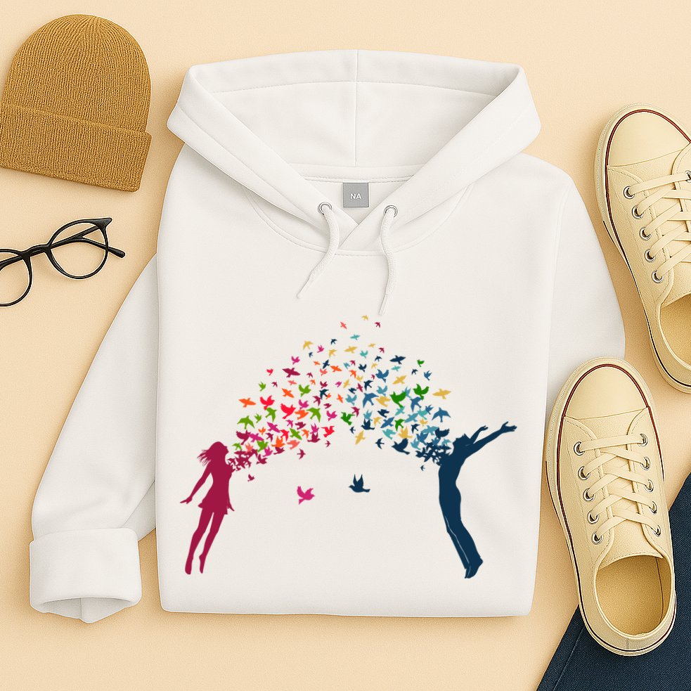 Rainbow Bird Flock Boy And Girl Hoodie