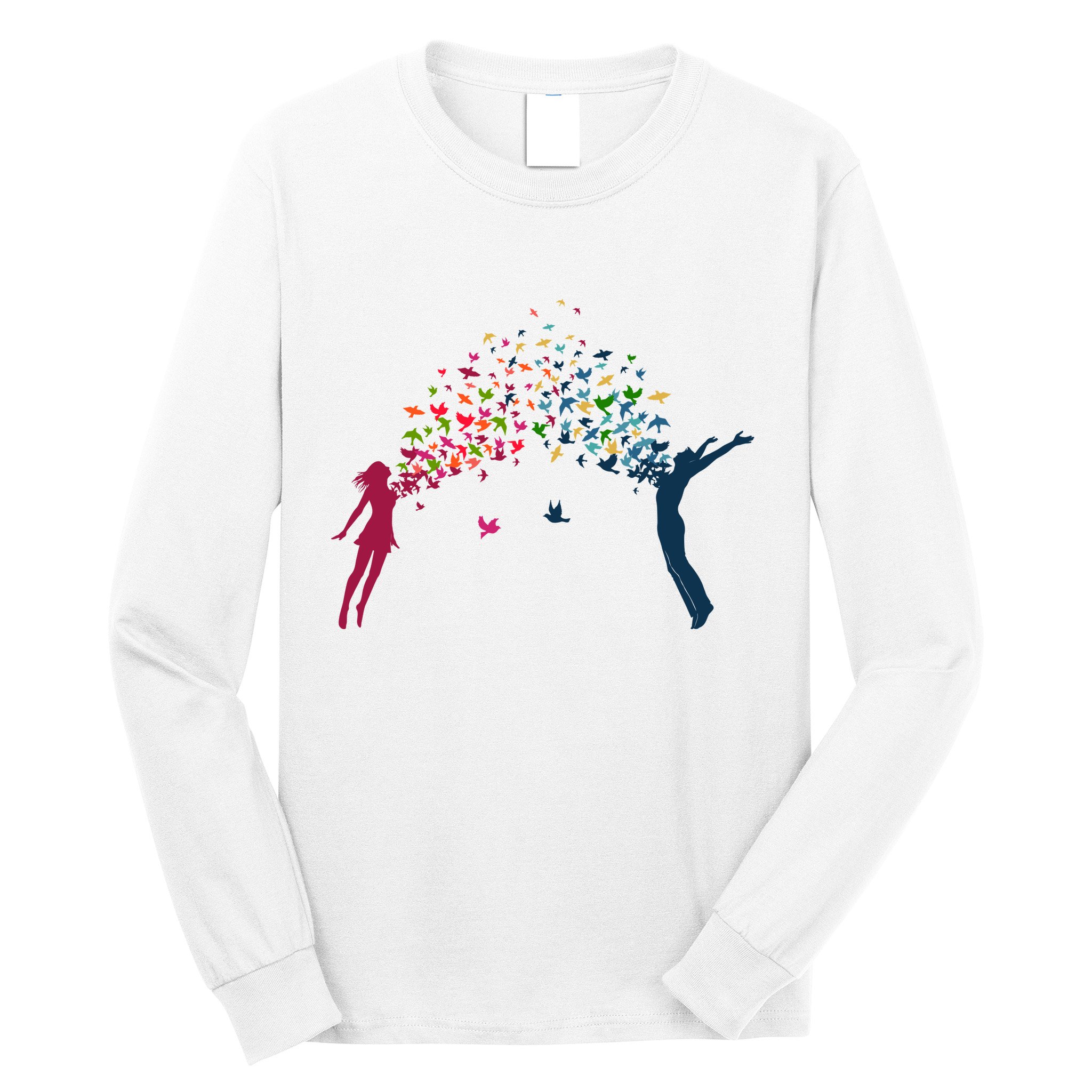 Rainbow Bird Flock Boy And Girl Long Sleeve Shirt
