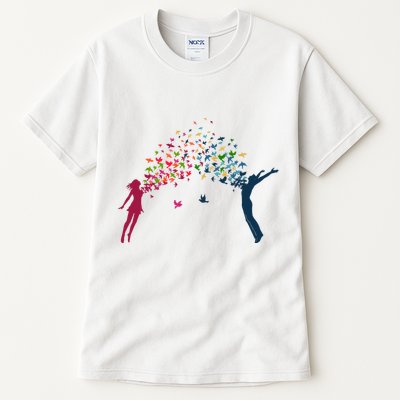 Rainbow Bird Flock Boy And Girl Tall T-Shirt