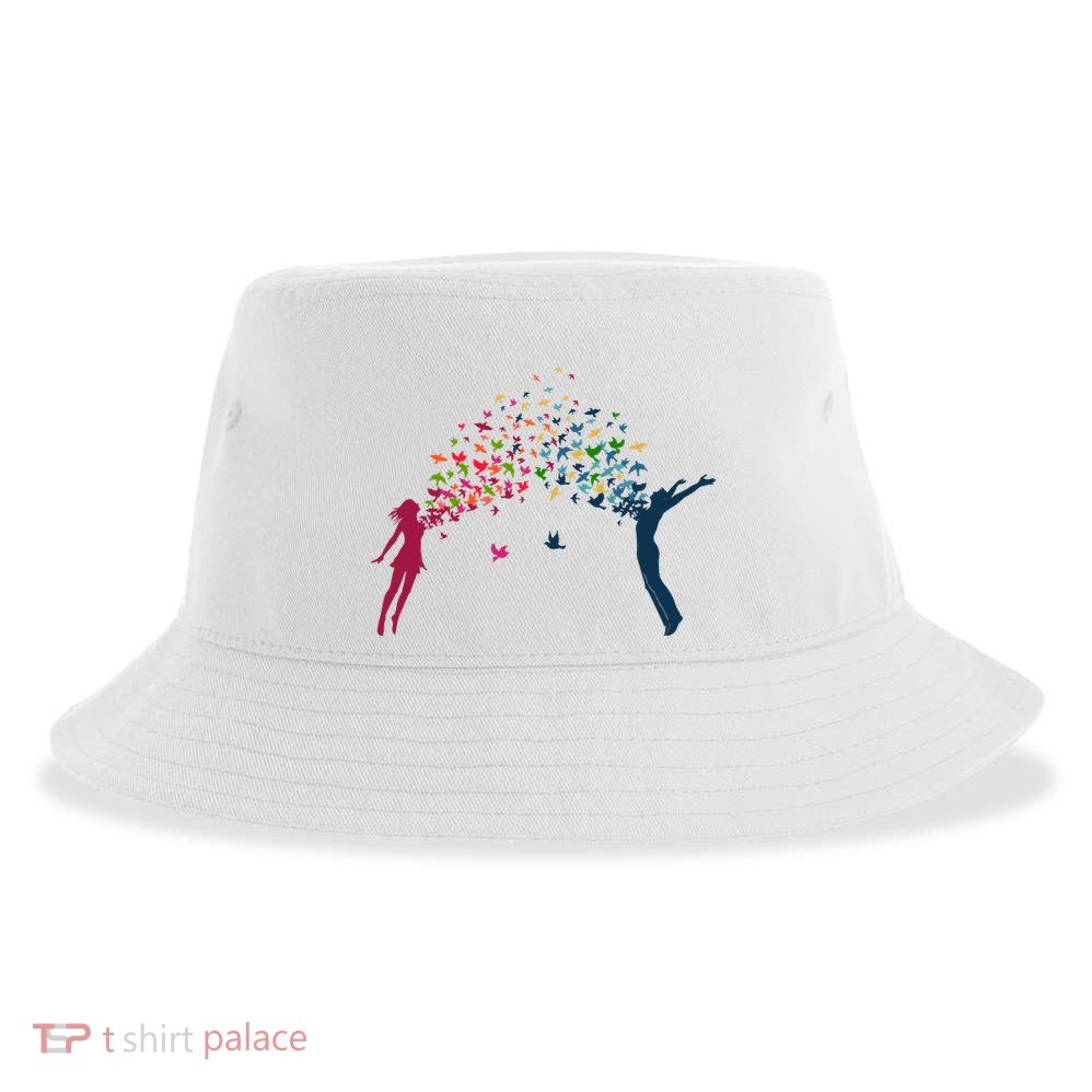 Rainbow Bird Flock Boy And Girl Sustainable Bucket Hat
