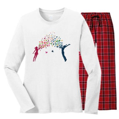 Rainbow Bird Flock Boy And Girl Women's Long Sleeve Flannel Pajama Set 