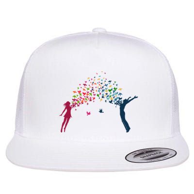 Rainbow Bird Flock Boy And Girl Flatbill Hat