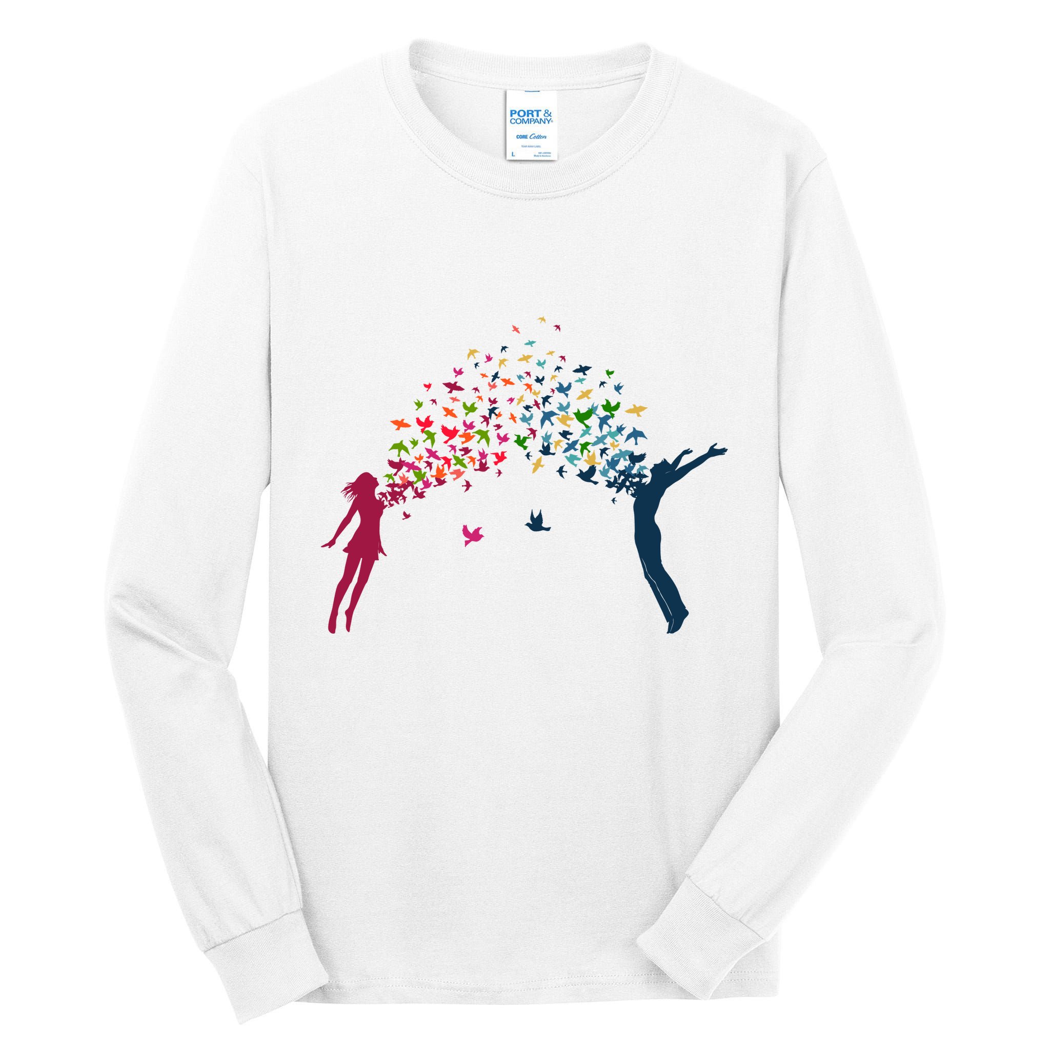 Rainbow Bird Flock Boy And Girl Tall Long Sleeve T-Shirt