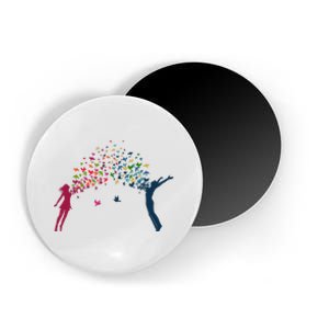 Rainbow Bird Flock Boy And Girl Magnet