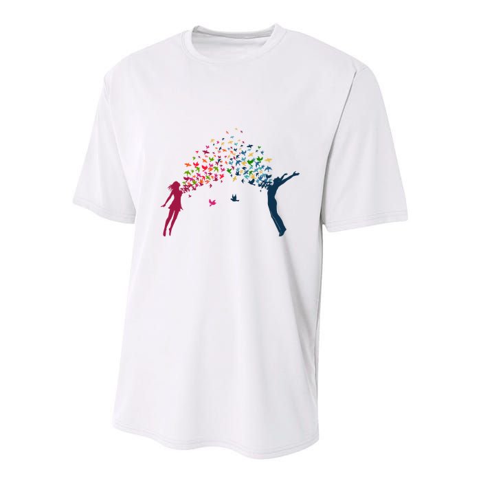 Rainbow Bird Flock Boy And Girl Youth Performance Sprint T-Shirt