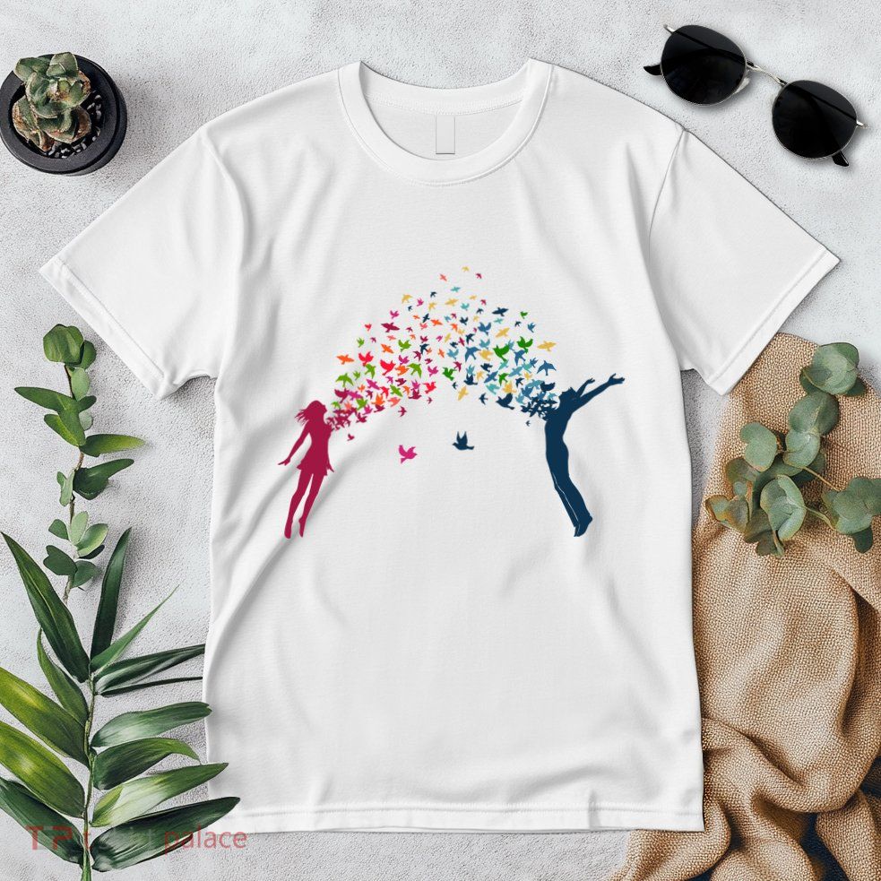 Rainbow Bird Flock Boy And Girl Premium T-Shirt