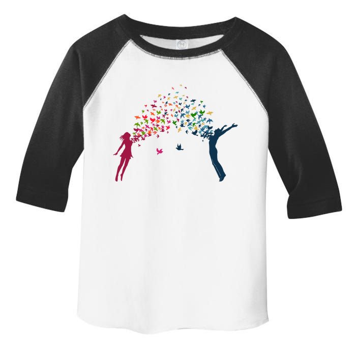 Rainbow Bird Flock Boy And Girl Toddler Fine Jersey T-Shirt