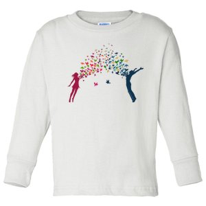 Rainbow Bird Flock Boy And Girl Toddler Long Sleeve Shirt