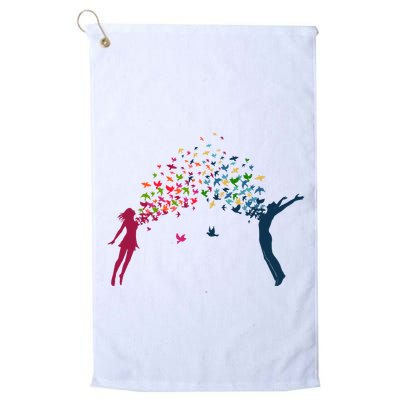 Rainbow Bird Flock Boy And Girl Golf Towel