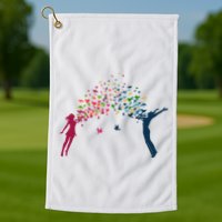 Rainbow Bird Flock Boy And Girl Golf Towel