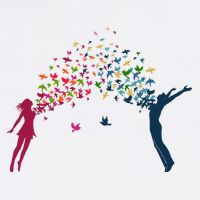 Rainbow Bird Flock Boy And Girl Golf Towel