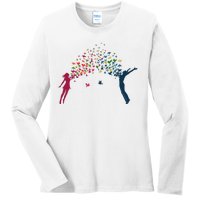 Rainbow Bird Flock Boy And Girl Ladies Long Sleeve Shirt