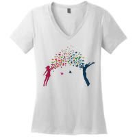 Rainbow Bird Flock Boy And Girl Women's V-Neck T-Shirt