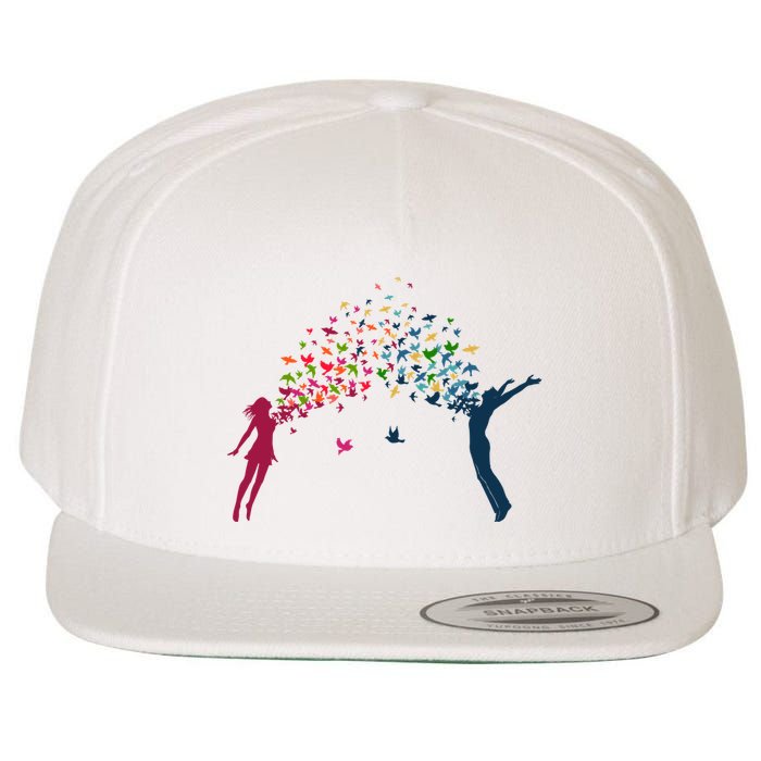 Rainbow Bird Flock Boy And Girl Wool Snapback Cap