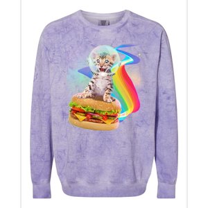 Rainbow Burger Space Cat Colorblast Crewneck Sweatshirt