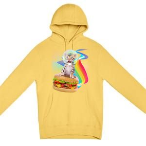 Rainbow Burger Space Cat Premium Pullover Hoodie