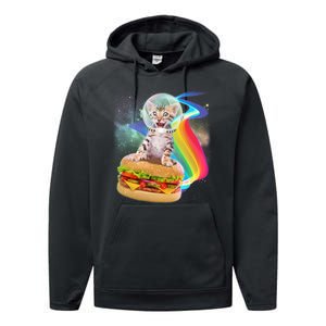 Rainbow Burger Space Cat Performance Fleece Hoodie