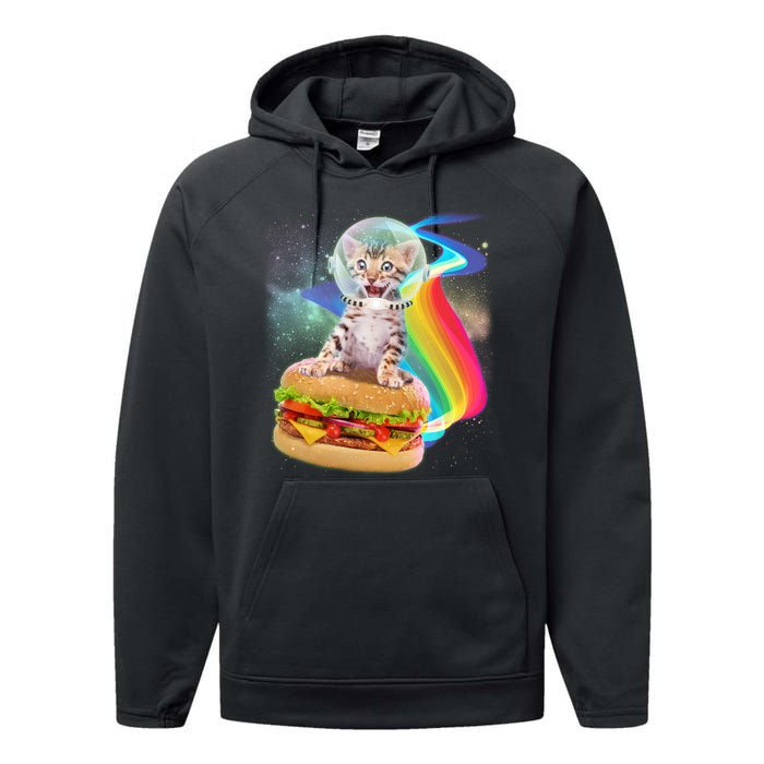 Rainbow Burger Space Cat Performance Fleece Hoodie