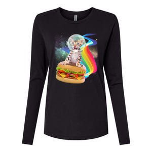 Rainbow Burger Space Cat Womens Cotton Relaxed Long Sleeve T-Shirt